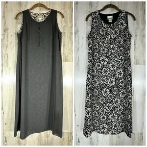 Sahalie Reversable Shift Dress Size 6‎ Blakc Floral Sleeveless Versatile Flowy